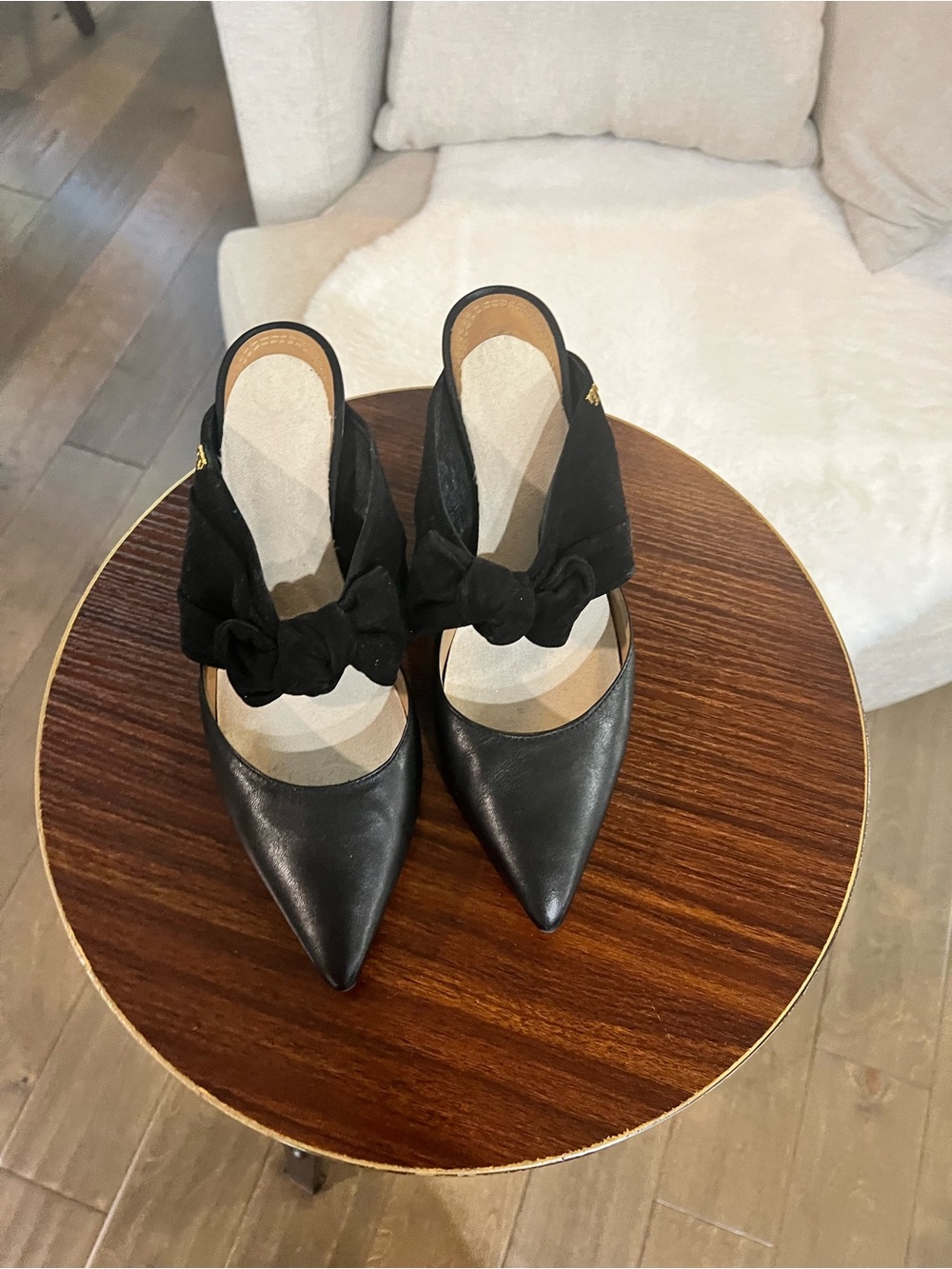 Tory Burch Black Pointed Toe Bow Slingback Heels. Size 9.5